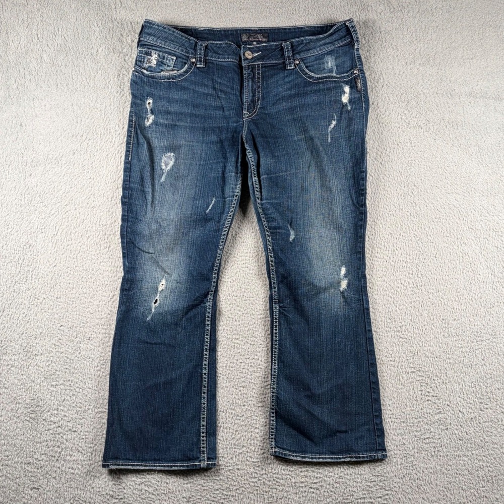 Silver Jeans Co Suki Surplus Mid Rise Bootcut Distressed Bling Denim Jeans Sz 20 - Picture 1 of 10